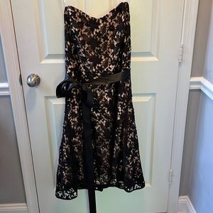NWT City Chic strapless lace dress black lace over champagne